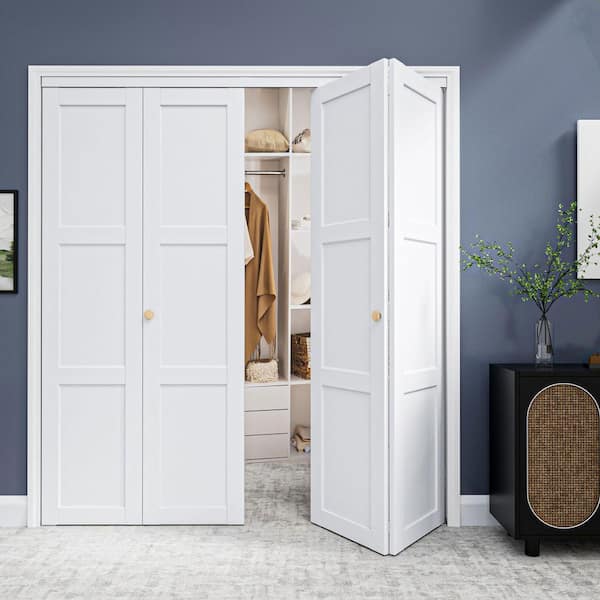 72 in. x 80 in. 3-Lite Panel Solid Core MDF White Finished Composite Closet Bi-Fold Door with Hardware