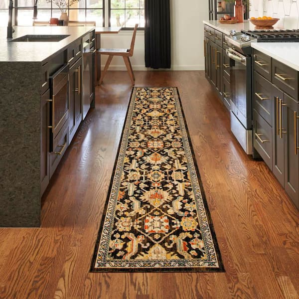 Antique Bloom Mocha Multicolor 2 ft. x 12 ft. Medallion Traditional Runner Area Rug