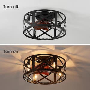 18 in. 4-Light Indoor Black Flush Mount Ceiling Fan with Light and Remote Low Profile Bedroom Ceiling Fan Light