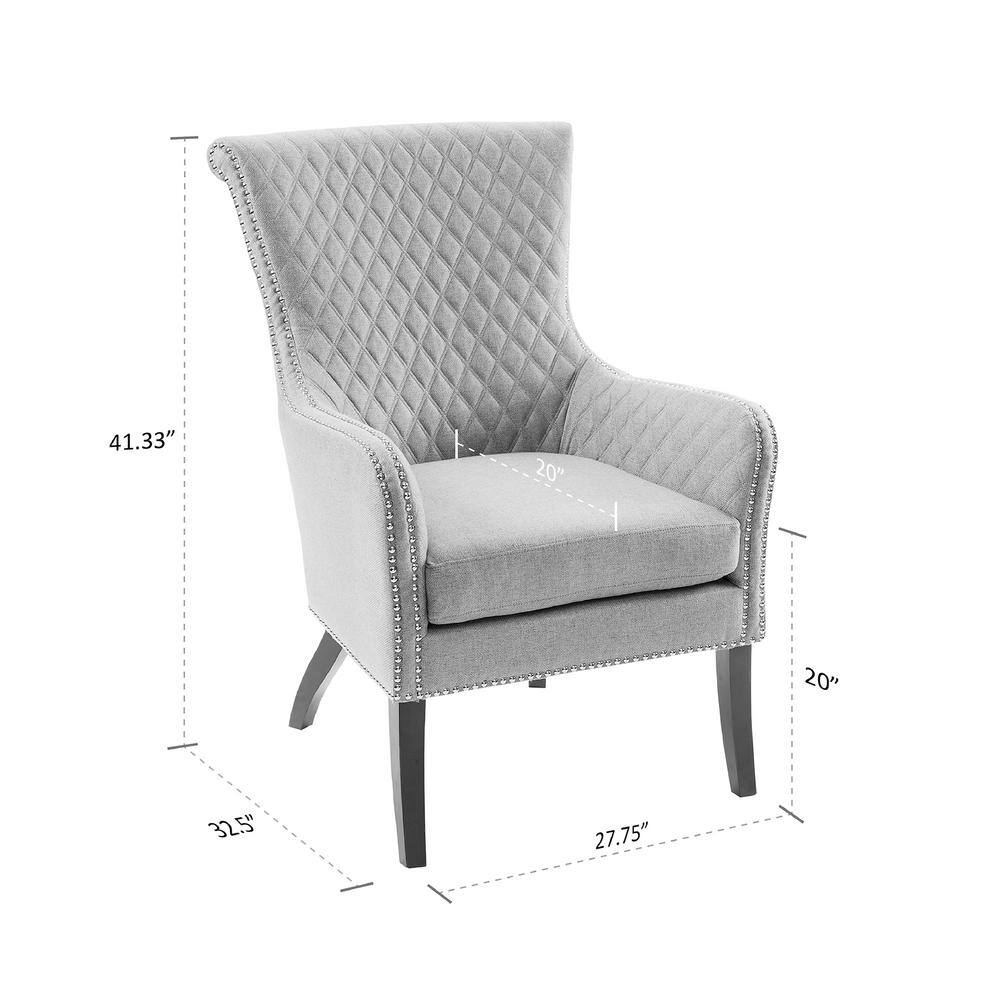 Gray Quilted Wood Traditional Accent Chair