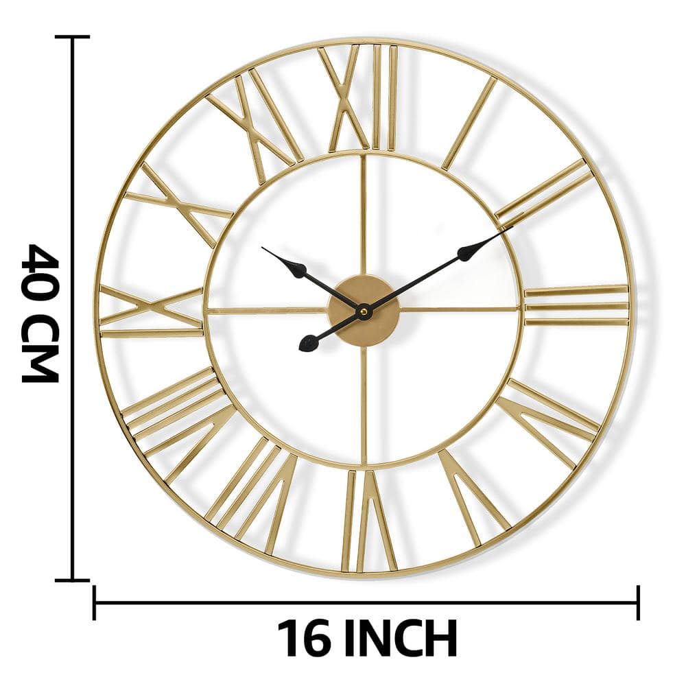 Oversized Gold Metal Roman Numeral Wall Clock