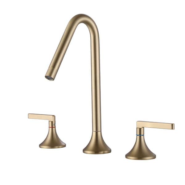 AIMADI 8 in. Widespread Double Handle Bathroom Faucet with Valve Deck Mount Brass 3-Hole Bathroom Basin Taps in Brushed Gold
