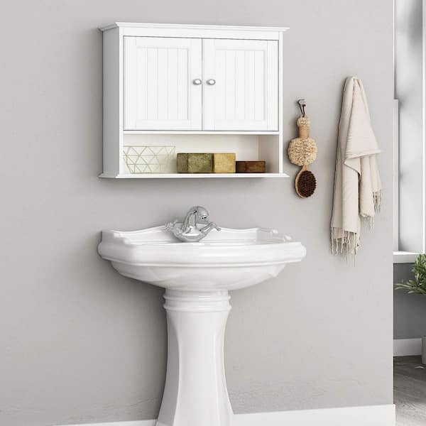 21.5 in. W x 7.48 in. D x 24 in. H White Bathroom Cabinet with Doors Wall Cabinet