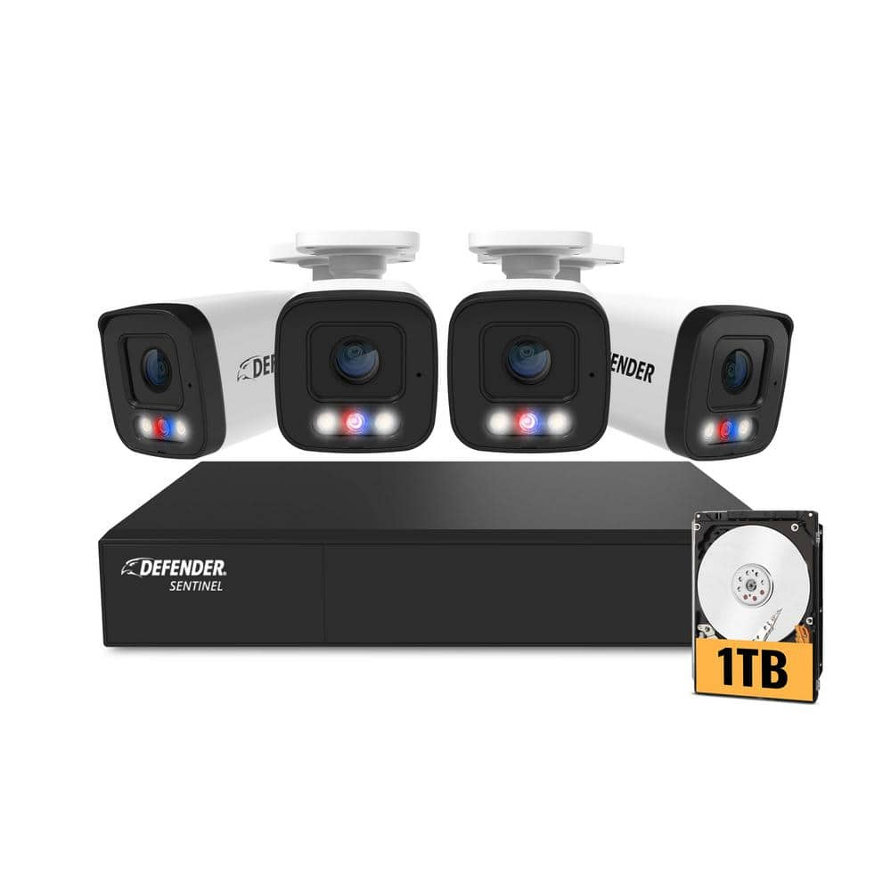 Defender Sentinel AI 4K Ultra HD Wired NVR 8 Channel Security Camera System with 4 POE Cameras AI Human Detection and Mobile App