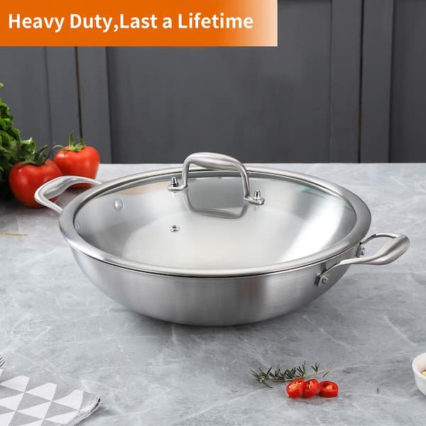13 qt. Tri-Ply Stainless Steel Nonstick Saute Pan with Lid, Fast