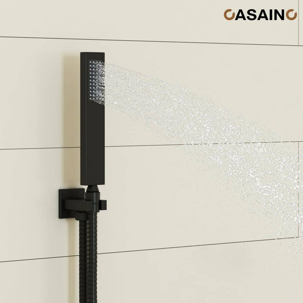Matte Black Wall Mounted Rainfall Shower System with Handheld