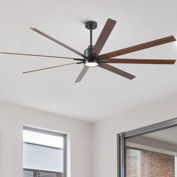 Coastal 84 in. Indoor Matte Black Large Windmill Ceiling Fan with Light,Walnut Wood Blades and Remote Control