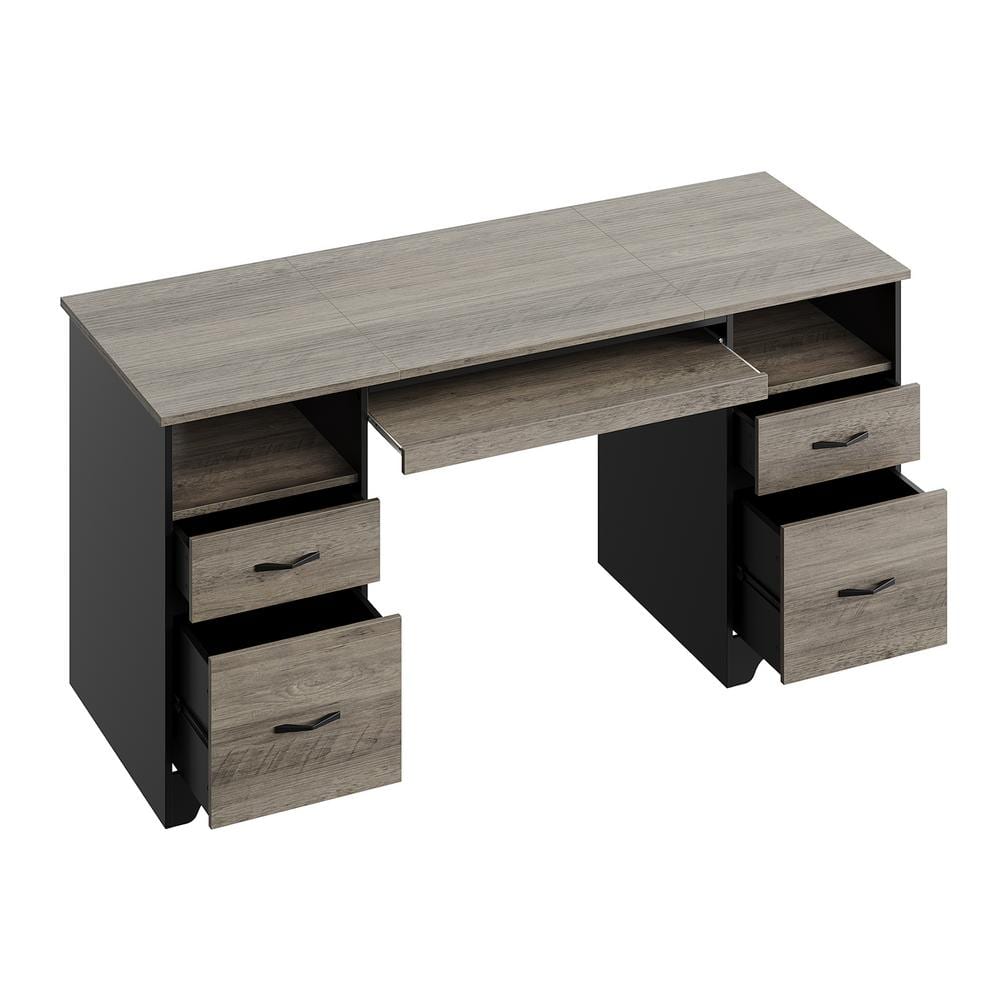 Gray Particle Board Executive Desk with Drawers and Keyboard Tray