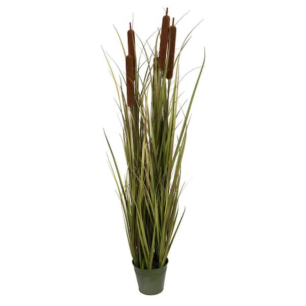 Vickerman 48 in. Artificial Green Grass with Cattails in Pot