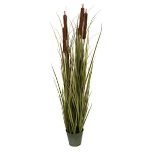 48 in. Artificial Green Grass with Cattails in Pot