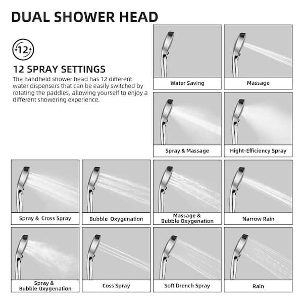 Rainfull 12-Spray 12 in. Wall Mount Dual Shower Head and Handheld Shower Head with S Adjustable Arm 1.8-GPM in Chrome