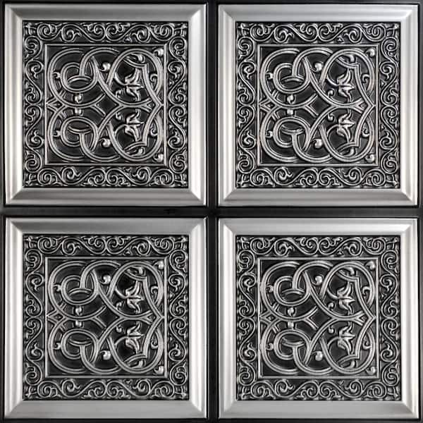 Lover's Knot Antique Silver 2 ft. x 2 ft. PVC Glue Up Faux Tin Ceiling Tile (40 sq. ft. /Case)