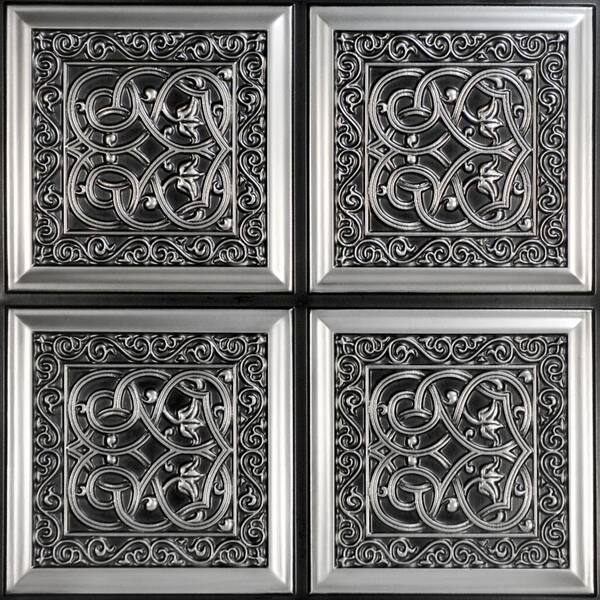 FROM PLAIN TO BEAUTIFUL IN HOURS Lover's Knot Antique Silver 2 ft. x 2 ft. PVC Glue Up Faux Tin Ceiling Tile (200 sq. ft./case)