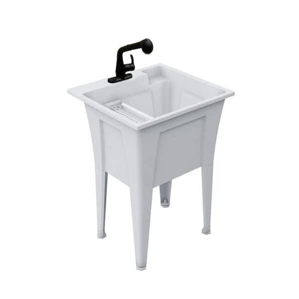 RUGGED TUB 24 in. x 22 in. Granite Freestanding Utility/Laundry Sink 1-Handle Black Pullout Faucet and Installation Kit