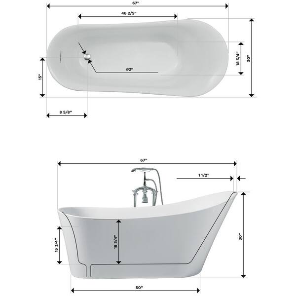 ARIEL - 67 in. Acrylic Right Drain Oval Flat Bottom Freestanding Bathtub in White