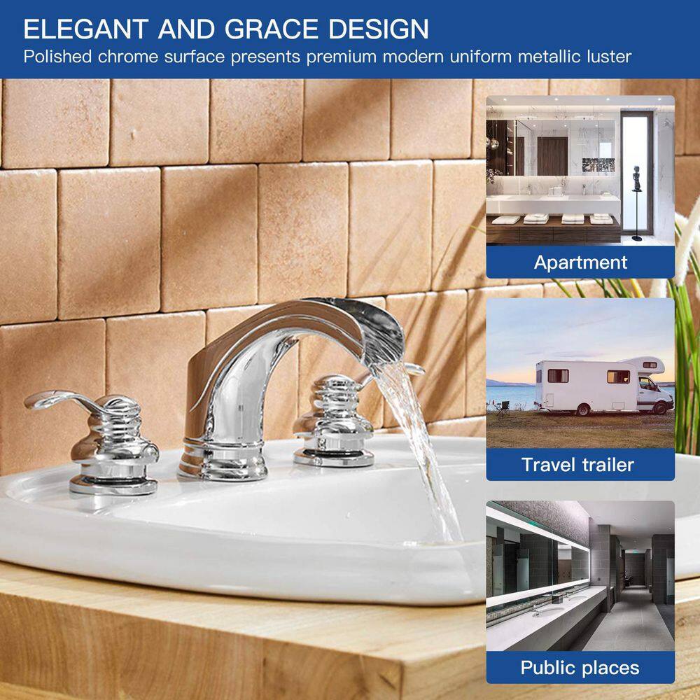 Chrome Polished 8-Inch Waterfall Widespread Bathroom Faucet