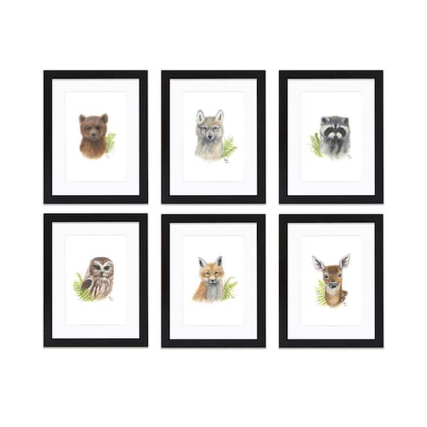 Unbranded "Woodland Littles 2" by Alyssa Lewis Set of Six Black Framed with Mat Animal Art Prints 14 in. x 11 in.