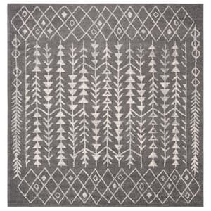 Tulum Dark Gray/Ivory Doormat 3 ft. x 3 ft. Square Geometric Area Rug