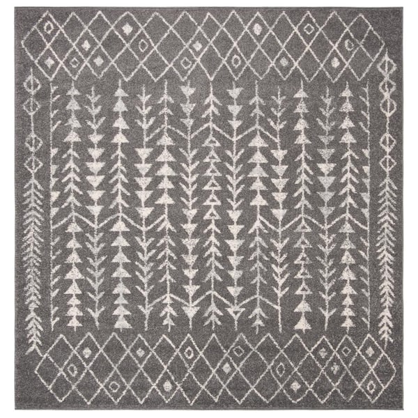 SAFAVIEH Tulum Dark Gray/Ivory Doormat 3 ft. x 3 ft. Square Geometric Area Rug