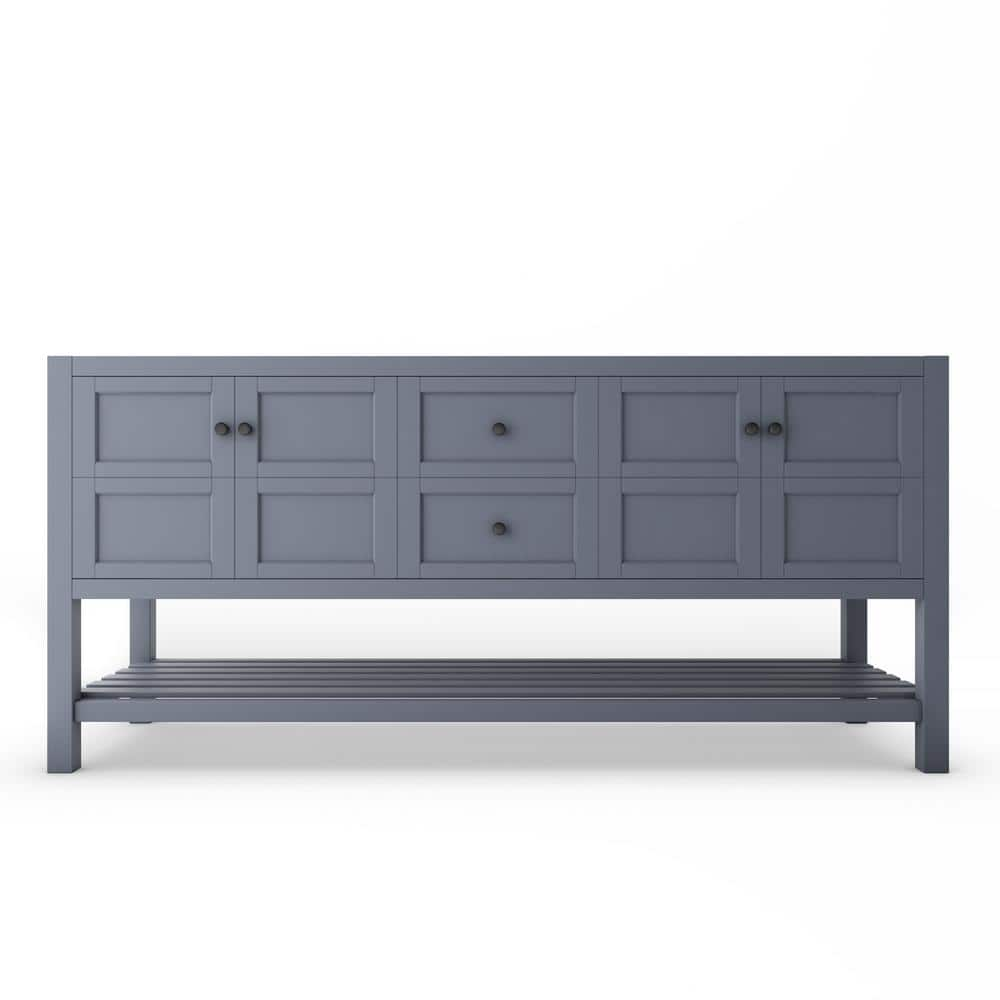 Alicia 71.25 in. W x 21.75 in. D x 32.75 in. H Bath Vanity Cabinet without Top in Matte Gray with Black Knobs -  castellousa, VEN-72G-BL-VBO