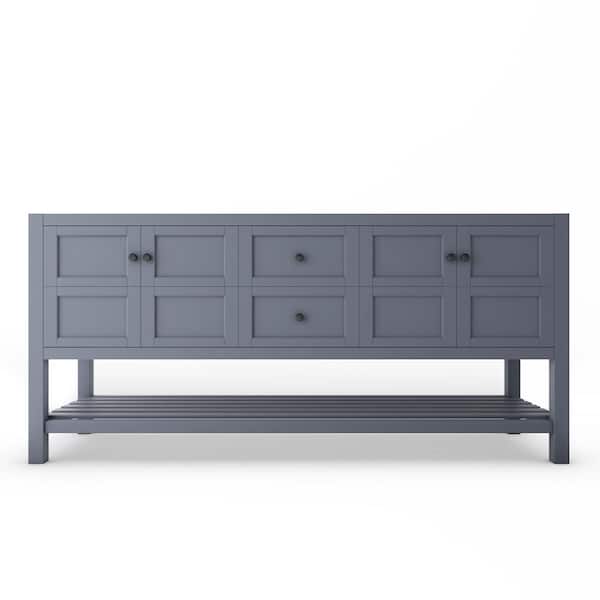castellousa Alicia 71.25 in. W x 21.75 in. D x 32.75 in. H Bath Vanity Cabinet without Top in Matte Gray with Black Knobs