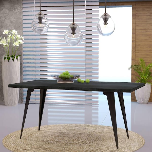 Leisuremod Ravenna Modern Rectangular Wood 63" Dining Table with Metal Legs in Ebony