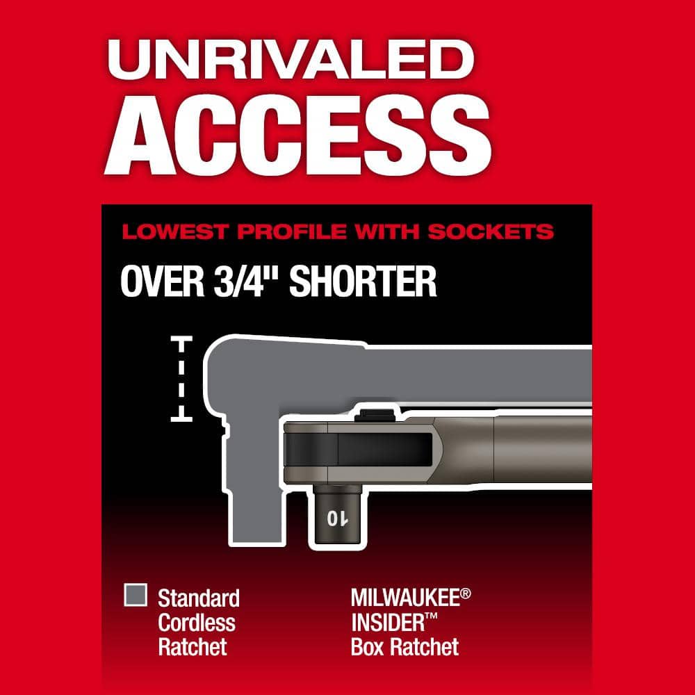 Milwaukee M12 FUEL INSIDER 12V Lithium-Ion 1/4 in.-3/8 in. Brushless Cordless Ratchet Extended Reach Box Ratchet w 5. 0Ah Battery 3050-20-48-11-2450
