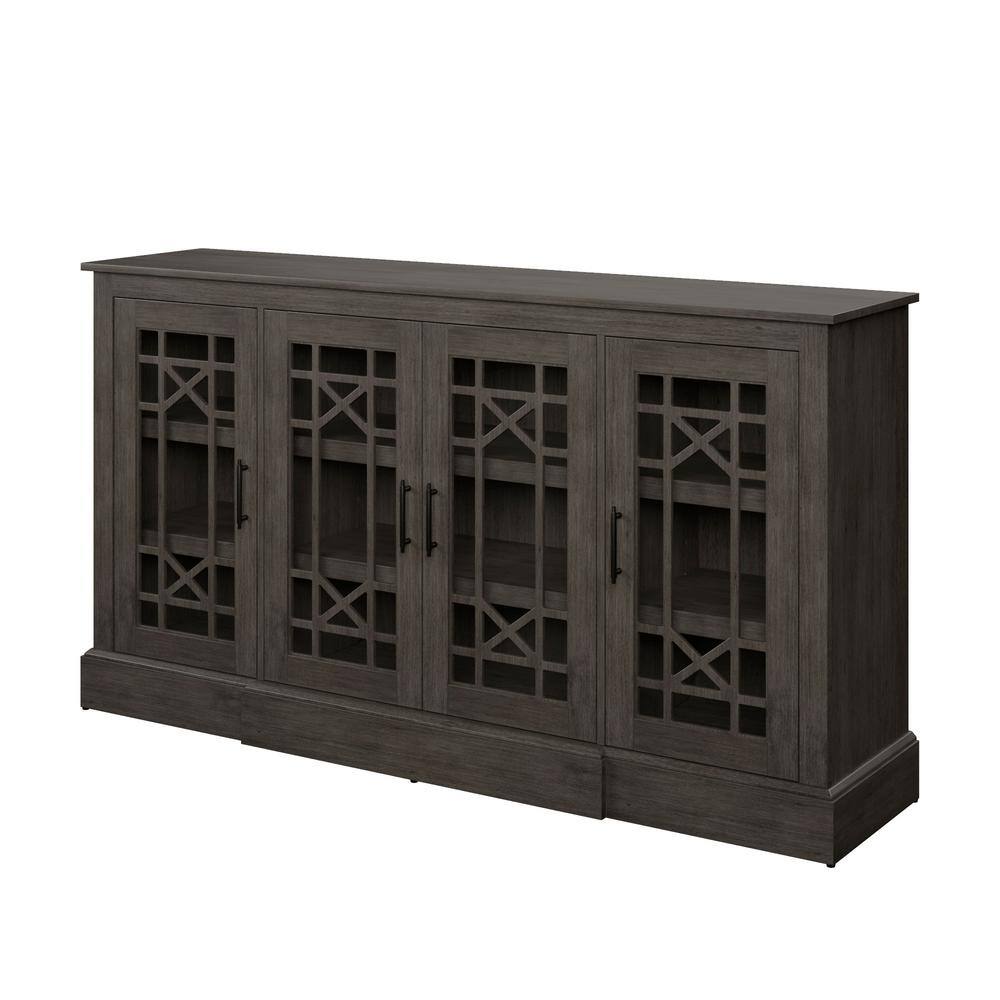 Three-quarter view of the gray MDF buffet sideboard.