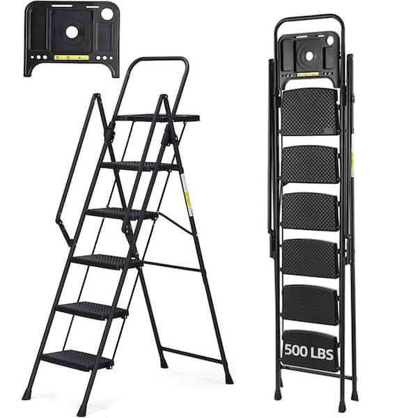 5-Step Steel Lightweight Folding Step Ladder (10 ft. Reach), 500 lb. Load Capacity Type IAA Duty Rating