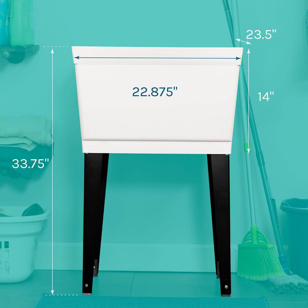 White Freestanding Utility Sink with Black Metal Legs