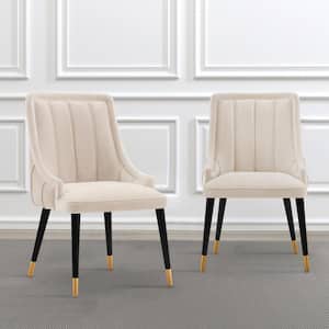 Eda Cream Modern Velvet and Faux Leather Upholstered Dining Chair (Set of 2)