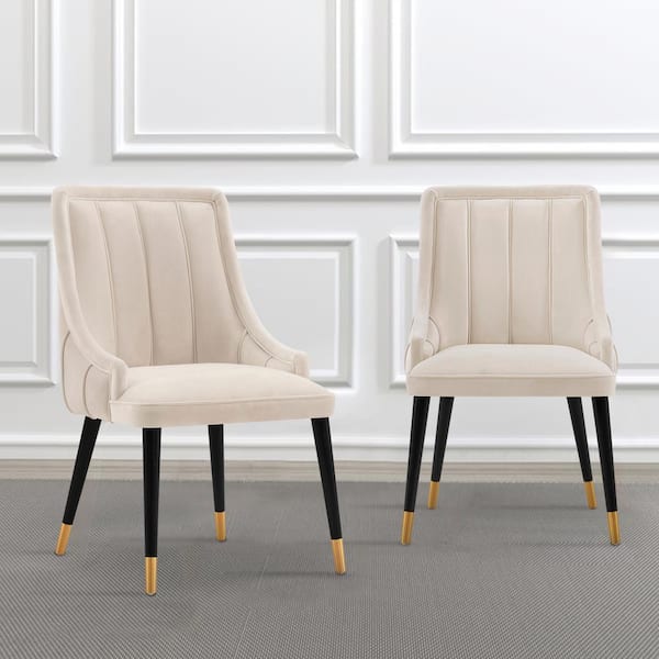Manhattan Comfort Eda Cream Modern Velvet and Faux Leather Upholstered Dining Chair (Set of 2)