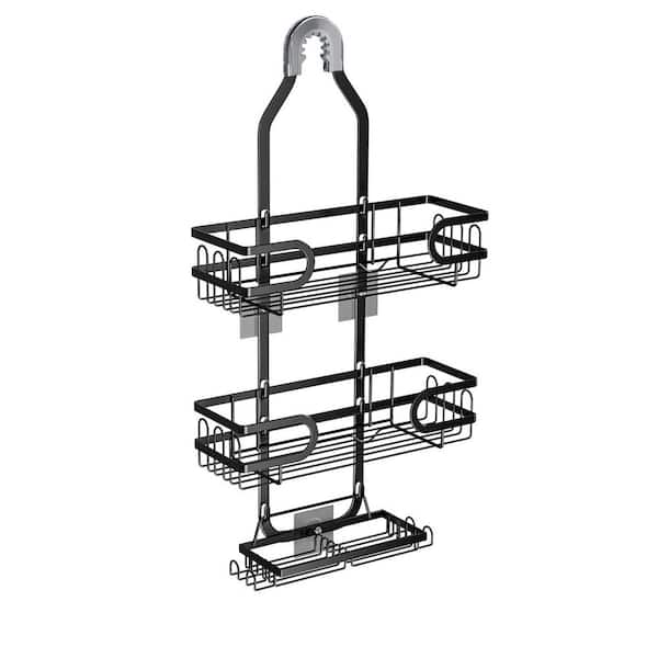 KD Hanging Rust-Resistant Steel Shower Caddy Organizer with 3 Shelves, 2 Soap Holders and Adhesives, 24.4 in. Matt Black