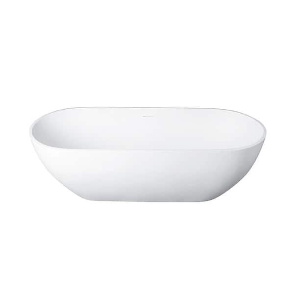 JimsMaison 69 in. Solid Surface Freestanding Flatbottom Soaking Bathtub in Matte White with Drain
