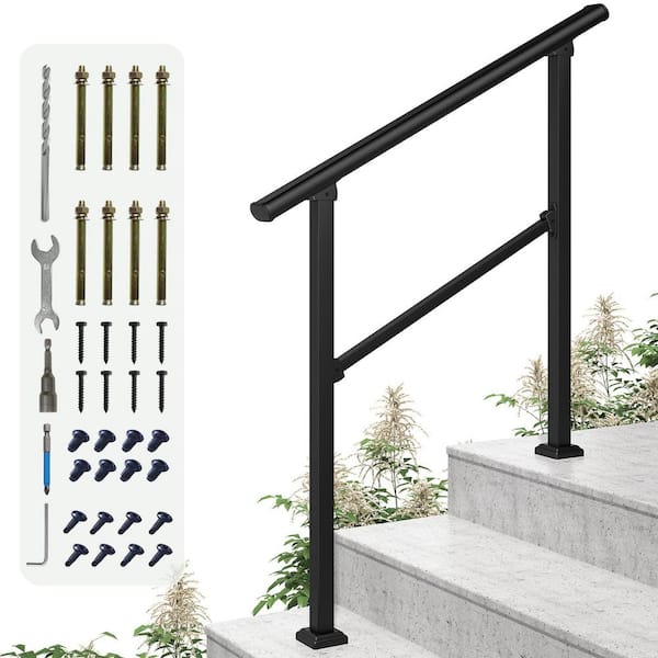 HOMEIBRO 36 in. H x 40.4 in. W Black Wrought Iron Stair Railing Kit Handrails for Outdoor Steps Fit 2 or 3 Steps (2-Pack)