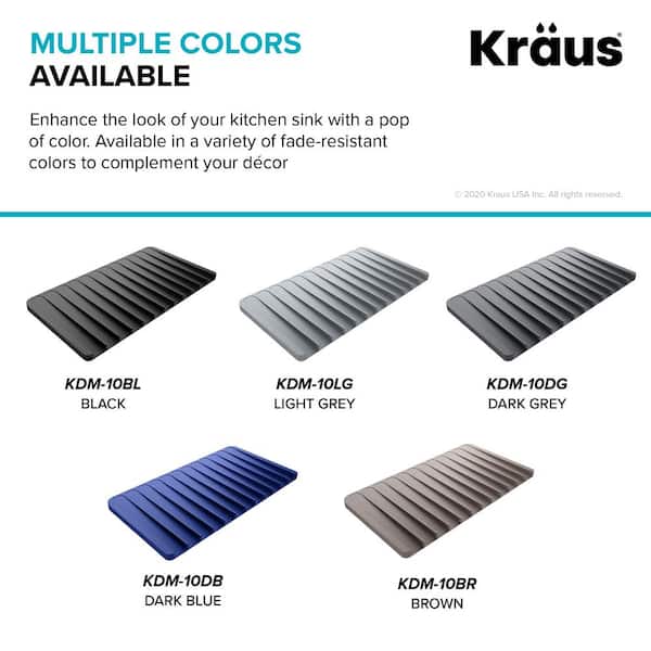 Kraus Self-Draining Silicone Drying Mat Cyan Blue 14-3/4 x 8-1/8