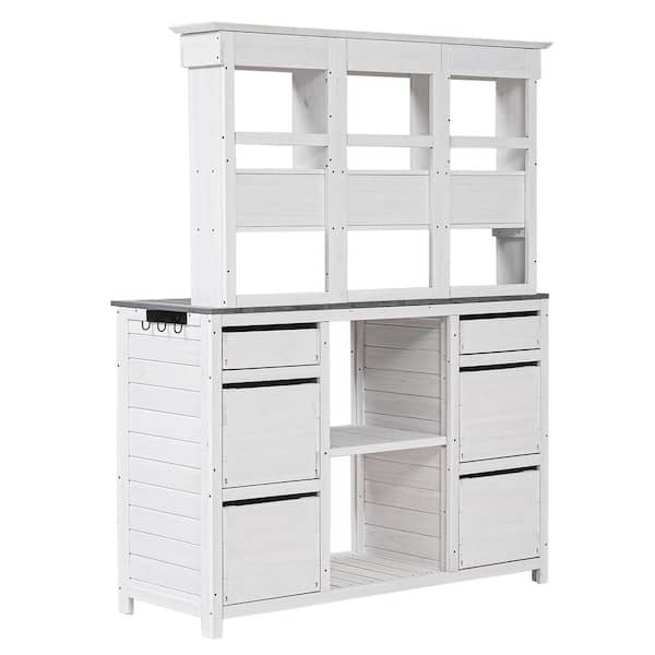 Tenleaf 4.2 ft. W x 1.7 ft. D Wood Outdoor Storage Shed Potting Bench Table with Drawers and Shelves 7.14 sq. ft. in White