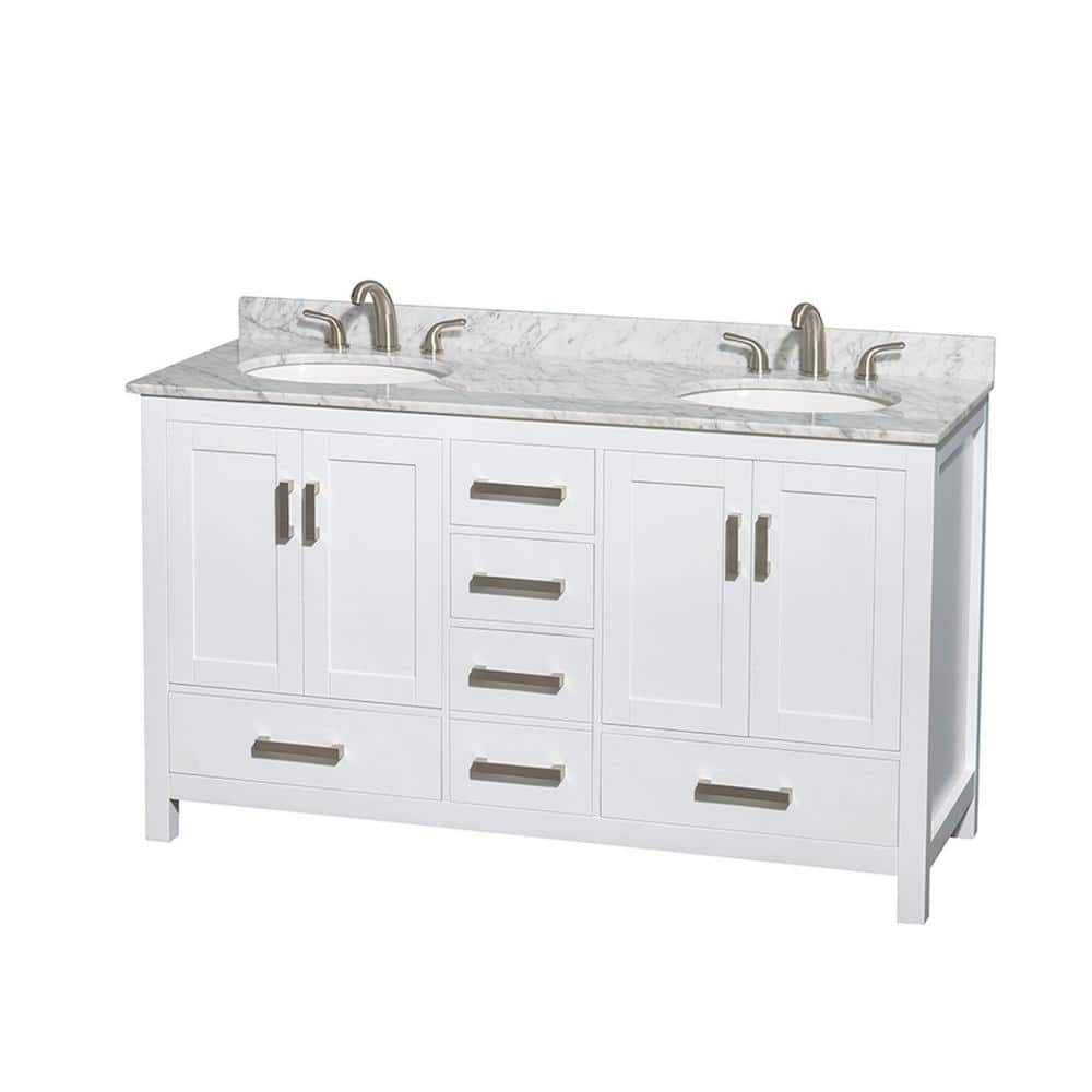 Sheffield 60 in. W x 22 in. D x 35 in. H Double Bath Vanity in White with White Carrara Marble Top price history on PriceWatchPro