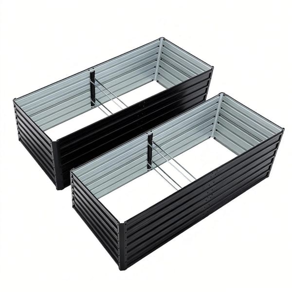 VAMOP Black Metal Rectangular Planter Box with Wheels and Trellis ...