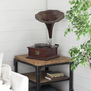 Brown Aluminum Functional Gramophone with Record