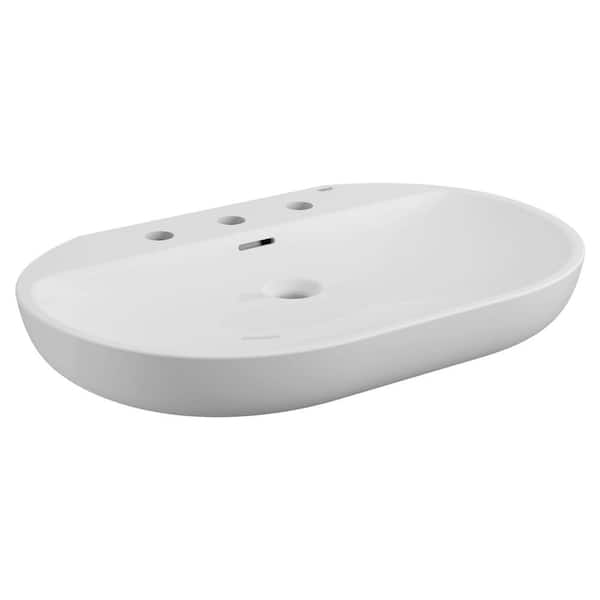 GROHE Essence Wall Mounted Fireclay 3-Hole Bathroom Sink in Alpine White