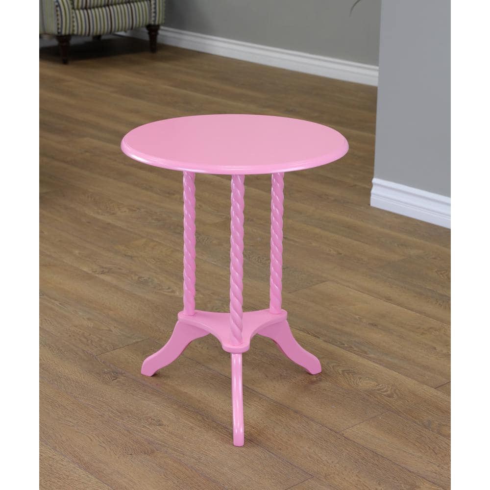 Classic Pink Round Wood Accent Table for Living Room