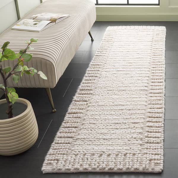 Natura 2 ft. x 8 ft. Ivory Striped Border Solid Runner Rug
