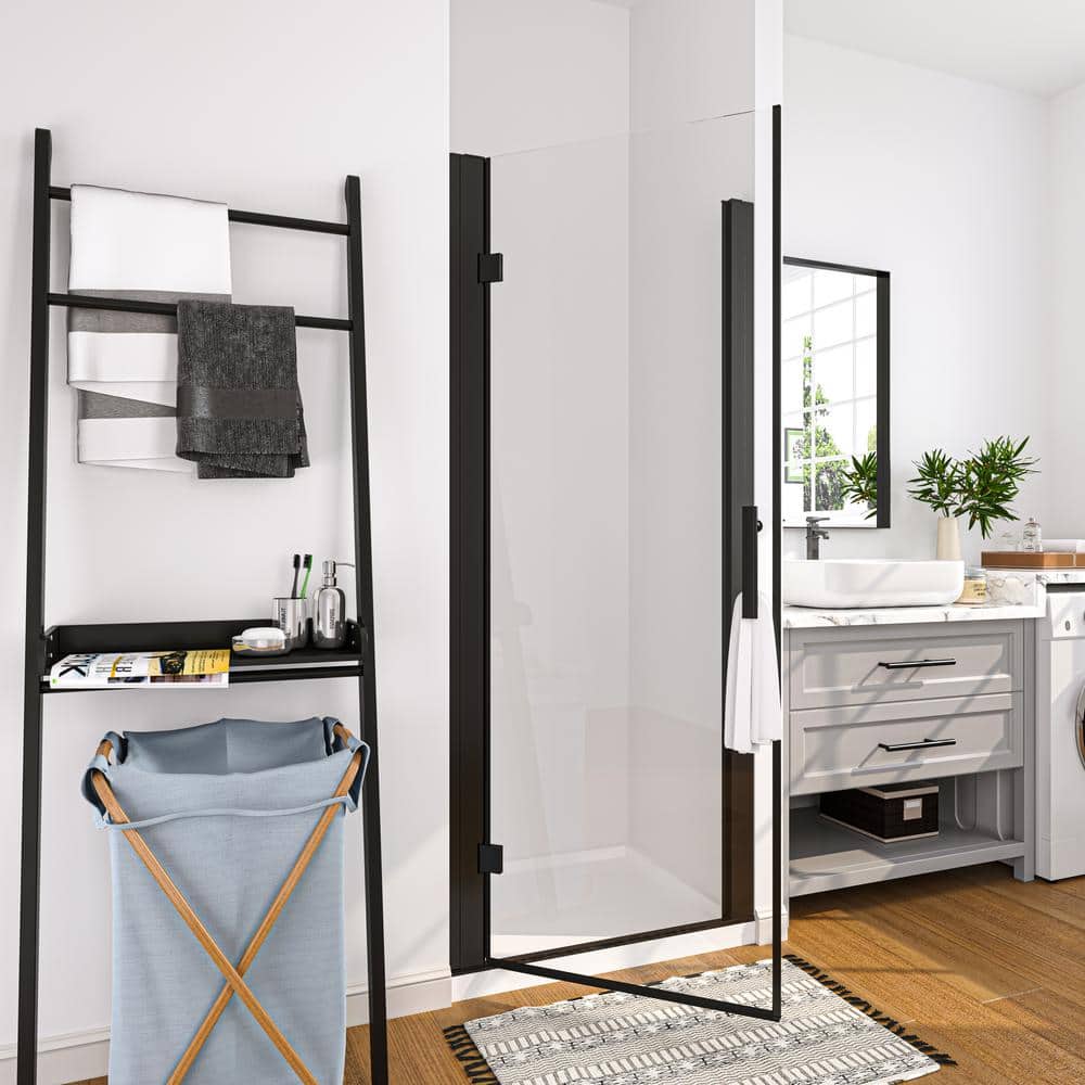 32'' Matte Black Frameless Pivot Shower Door with Clear Glass