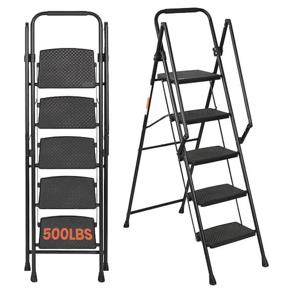 5.18 ft. Steel Lightweight Folding Step Ladder (10 ft. Reach) with Handrail, 500 lbs. Load Capacity Type IAA Duty Rating