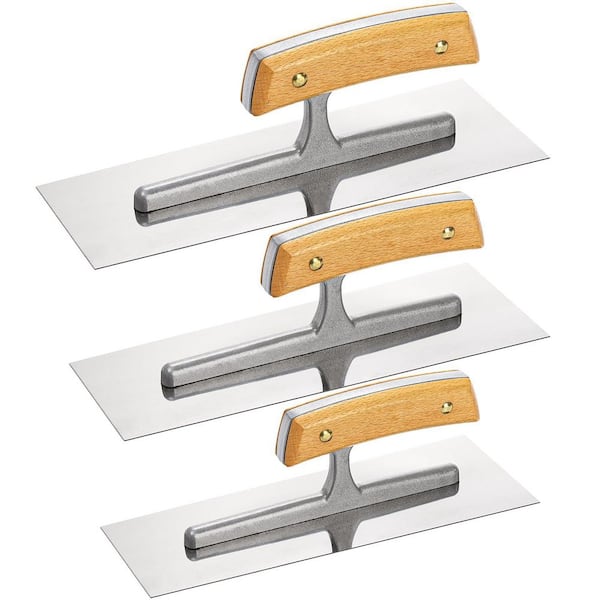 9.8 in. 3 Pieces Stainless Steel Flat Plastering Drywall Brick Trowel with Wood Handle for Concrete Cement