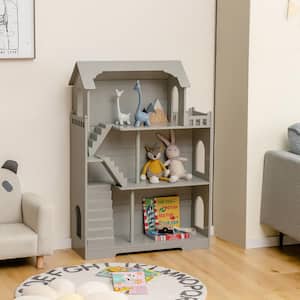 3-Tier Wooden Dollhouse Bookcase Children's Bookshelf in Kid's Room Gift for 3-plus Grey