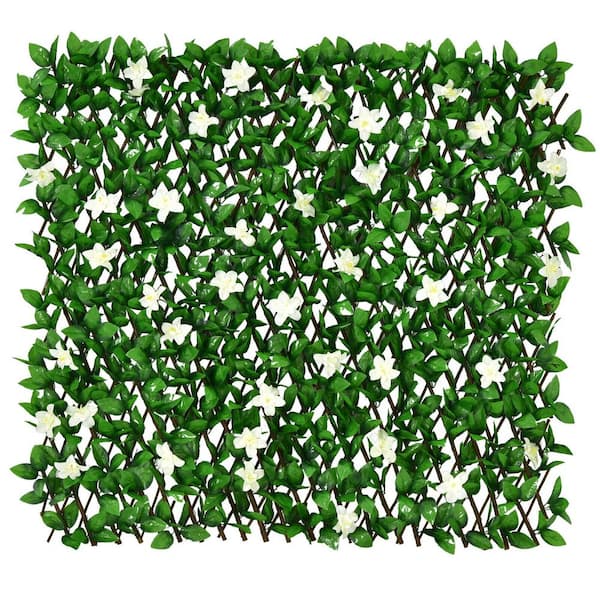 ANGELES HOME 4-Piece 6.5 ft W x 3.3 ft. H. Artificial PE Faux Ivy Leaf Hedges Privacy Screen Fence with Flower, Green and White