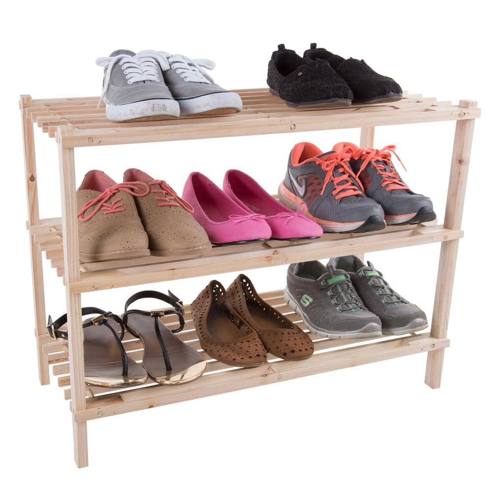 Light Oak 3-Tier Wooden Shoe Storage Rack