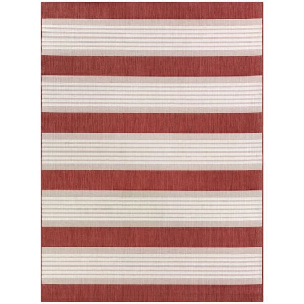 BALTA Judson Red 7 ft. 10 in. x 10 ft. Stripe Indoor/Outdoor Area Rug